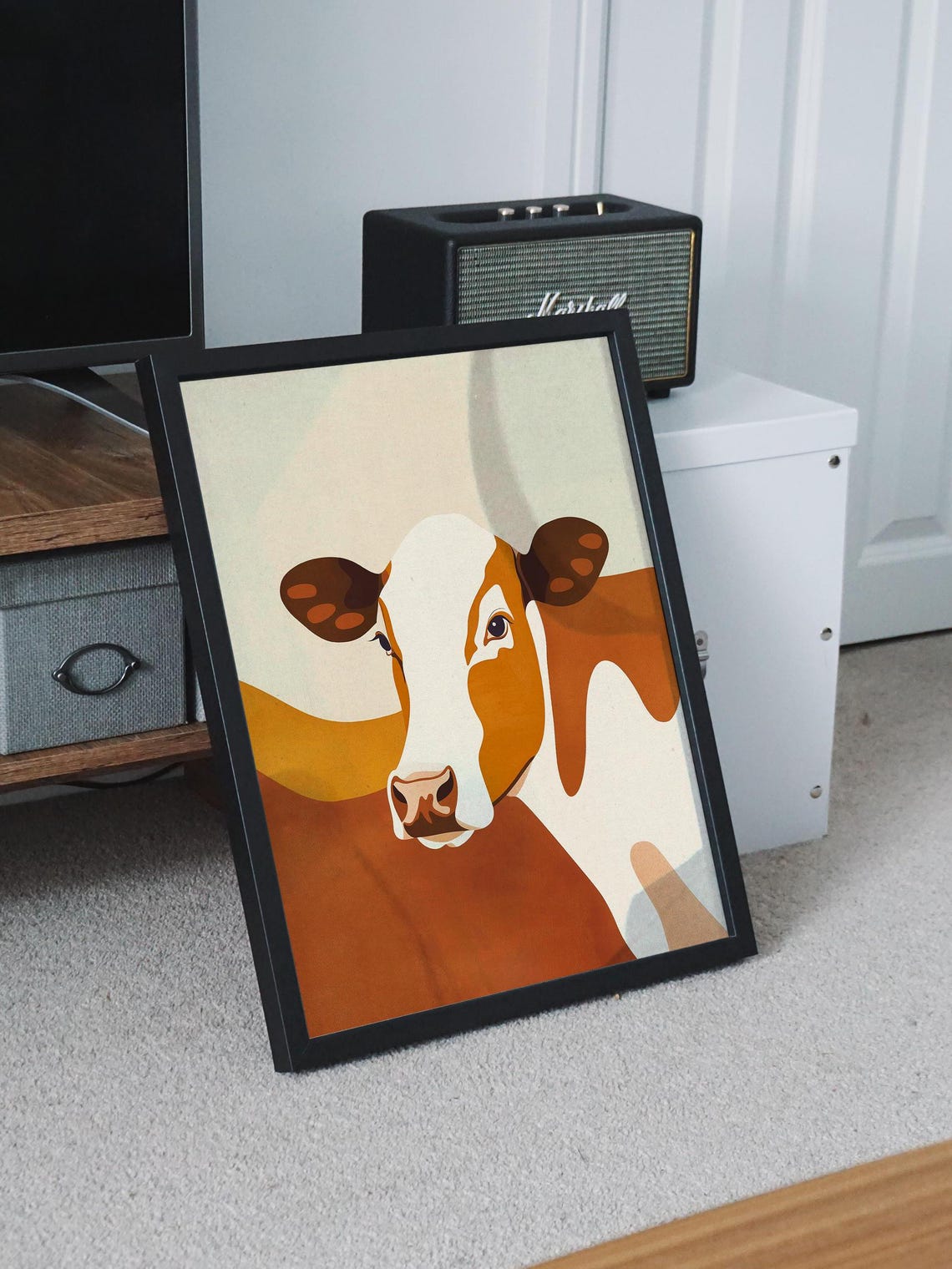 Contemporary Stylized Cow Portrait in Rich Burnt Orange Poster - Image 8