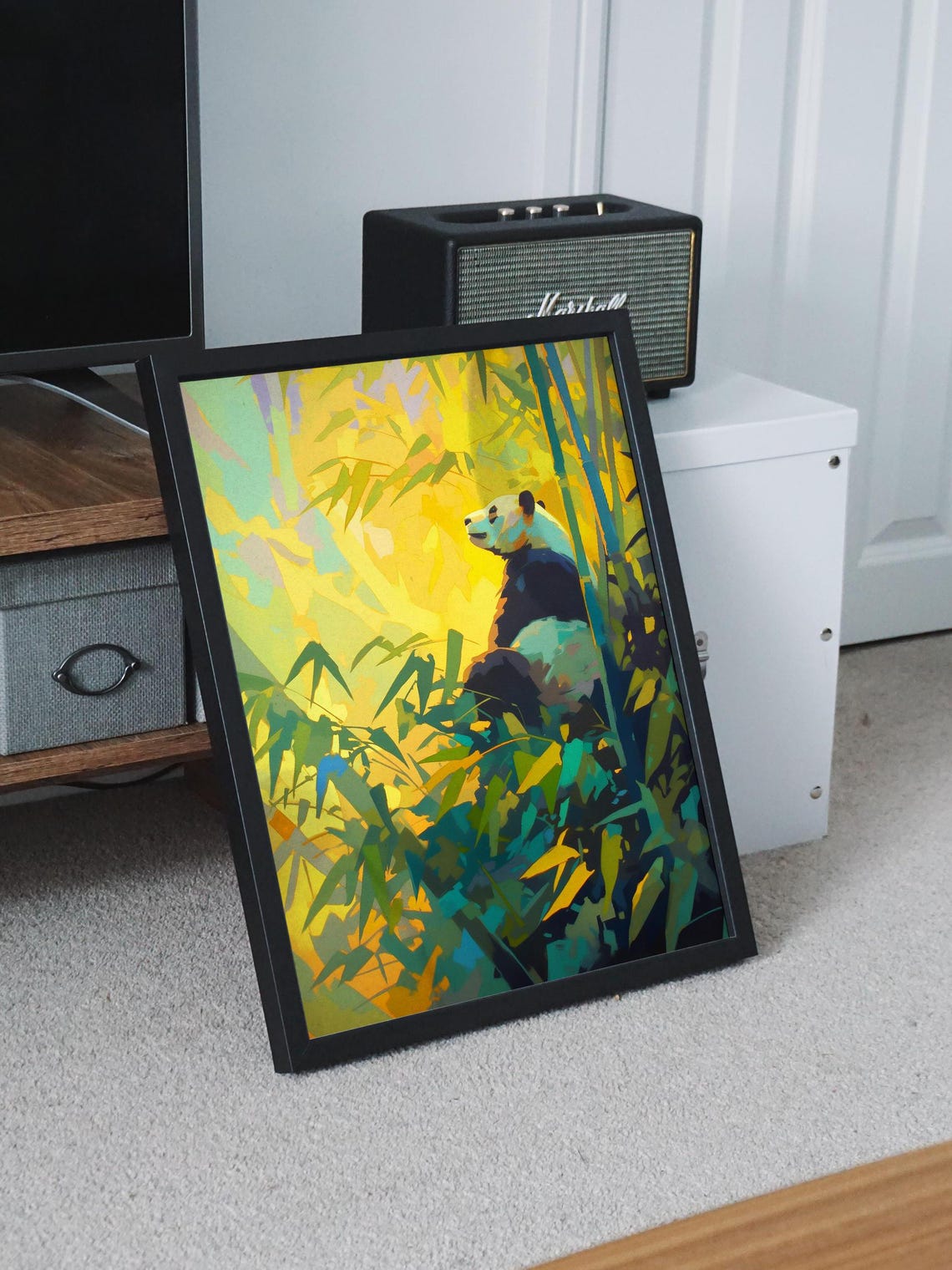 Giant Panda Sitting in a Golden Sunlit Bamboo Forest Painting Poster - Image 8
