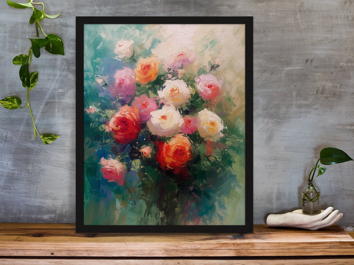 Pastel Rose Bouquet Impressionist Floral Oil Painting Poster - Image 3