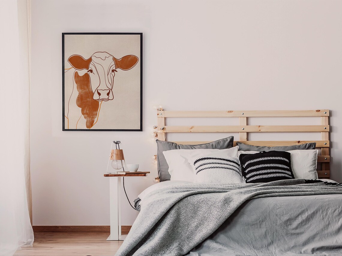 Elegant Terracotta Line Portrait of a Cow on Soft Beige Poster - Image 7