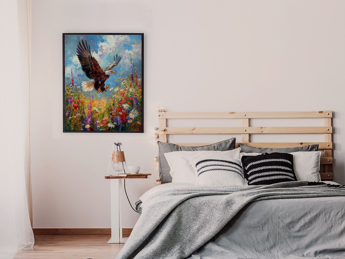 Bald Eagle Soaring Over Wildflower Meadow Oil Painting Poster - Image 6
