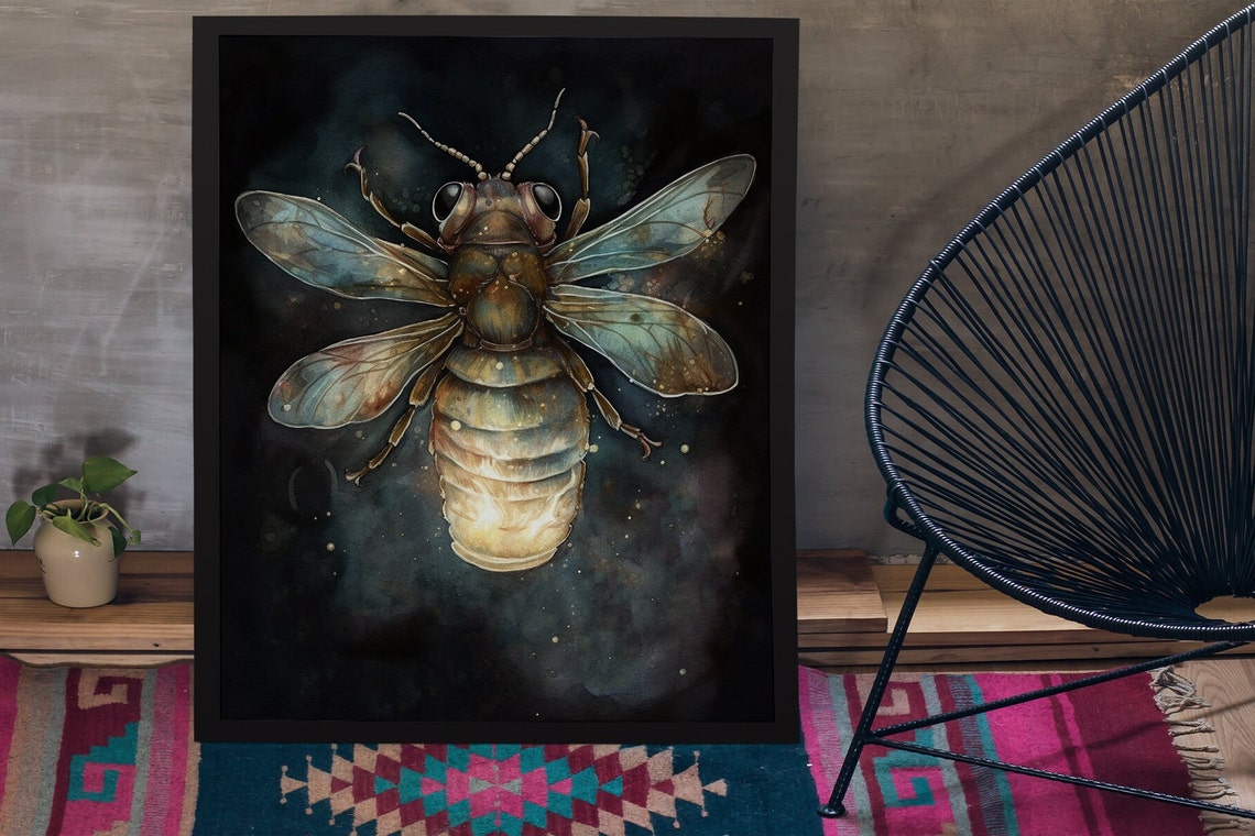 Glowing Firefly Insect Dark Botanical Illustration Style Poster - Image 6