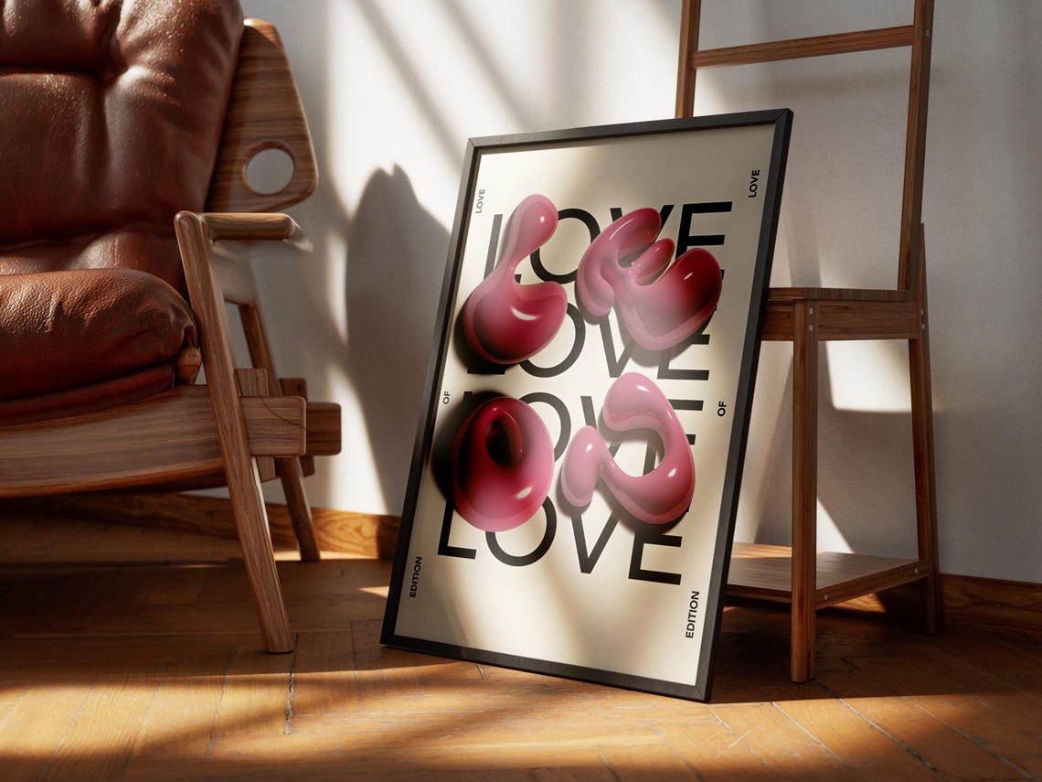 Love Edition 3D Puffy Typography Poster Glossy Pink Modern Pop Art - Image 4