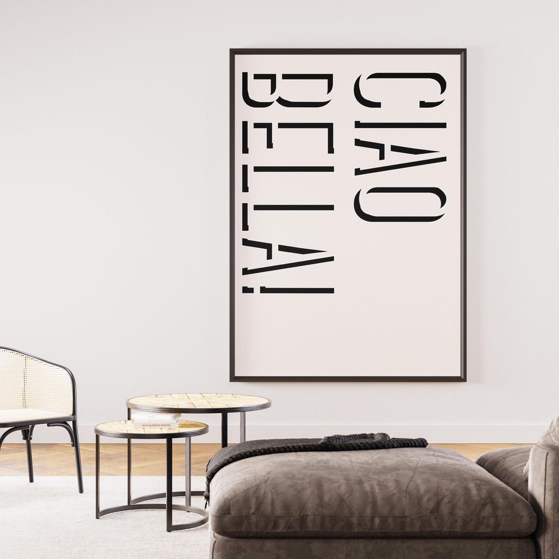 Ciao Bella Minimalist Typography Poster Black On Cream Italian Saying - Image 3