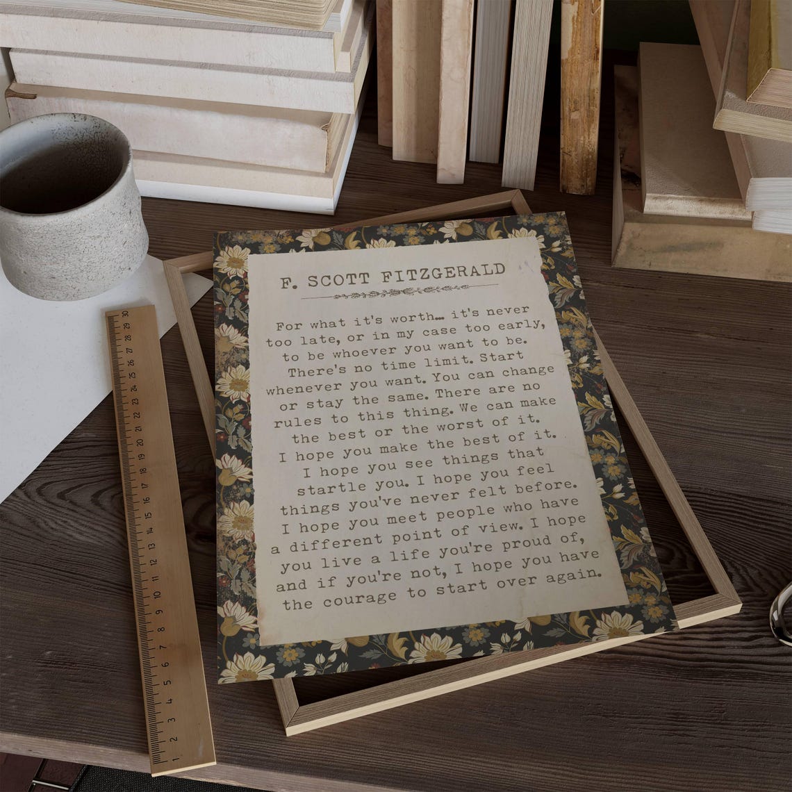 F Scott Fitzgerald For What It Is Worth Typewriter Daisy Border Poster - Image 4