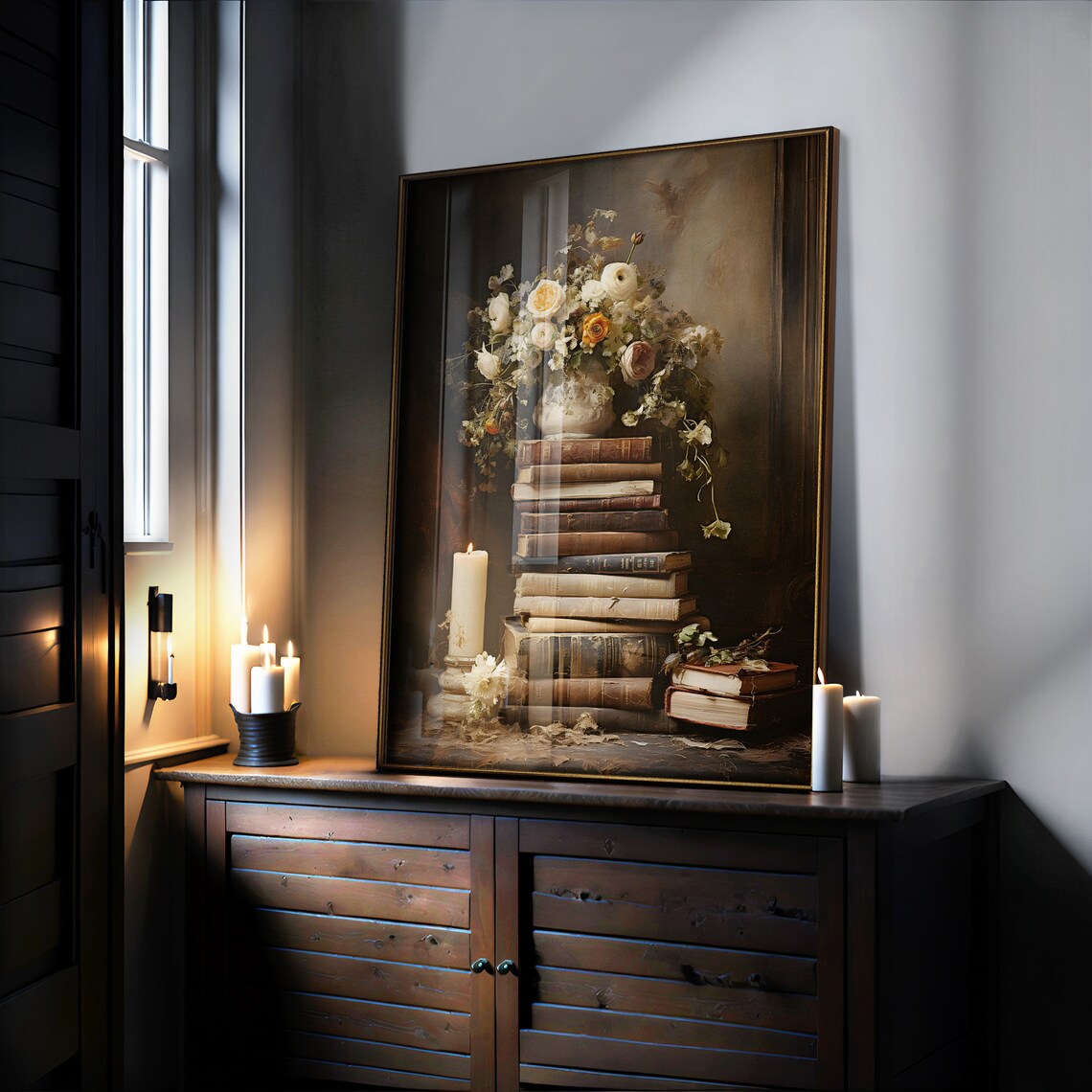 Dark Academia Book Still Life Floral Art Print - Image 2