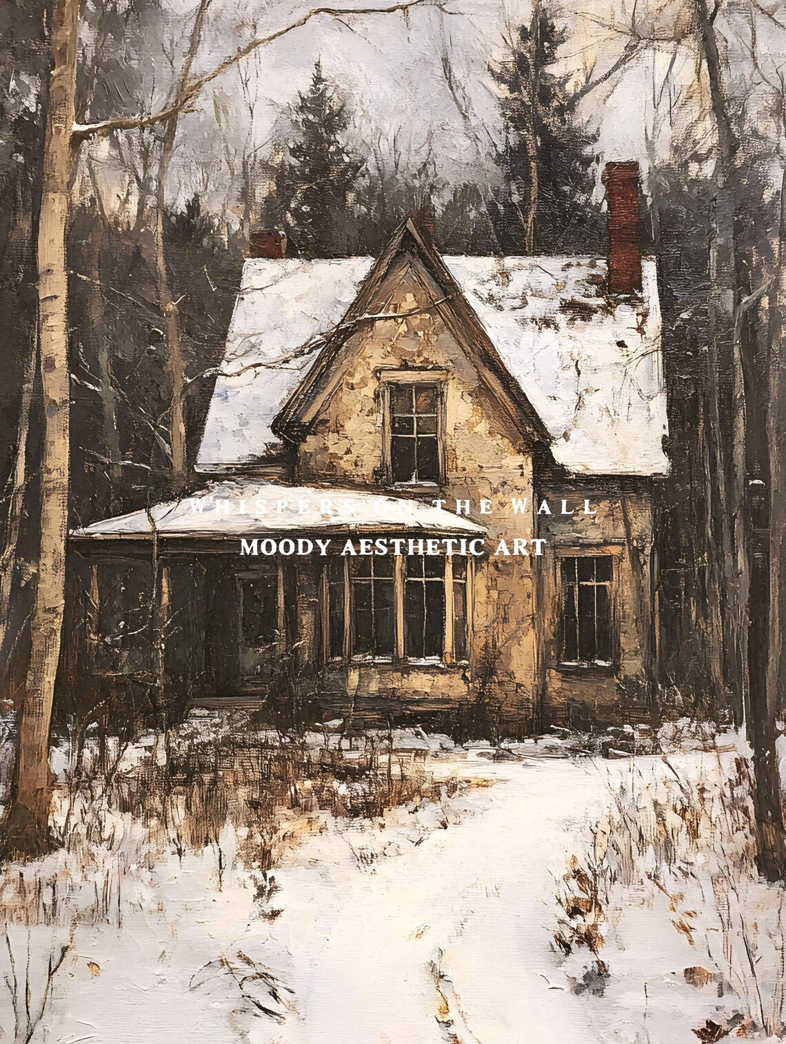 Snowy Cottage in Winter Woods Vintage Christmas Farmhouse Poster - Image 5