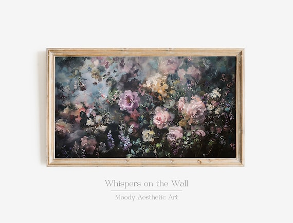 Lush Dark Floral Painting With Pink Peonies And Roses Moody Botanical Poster