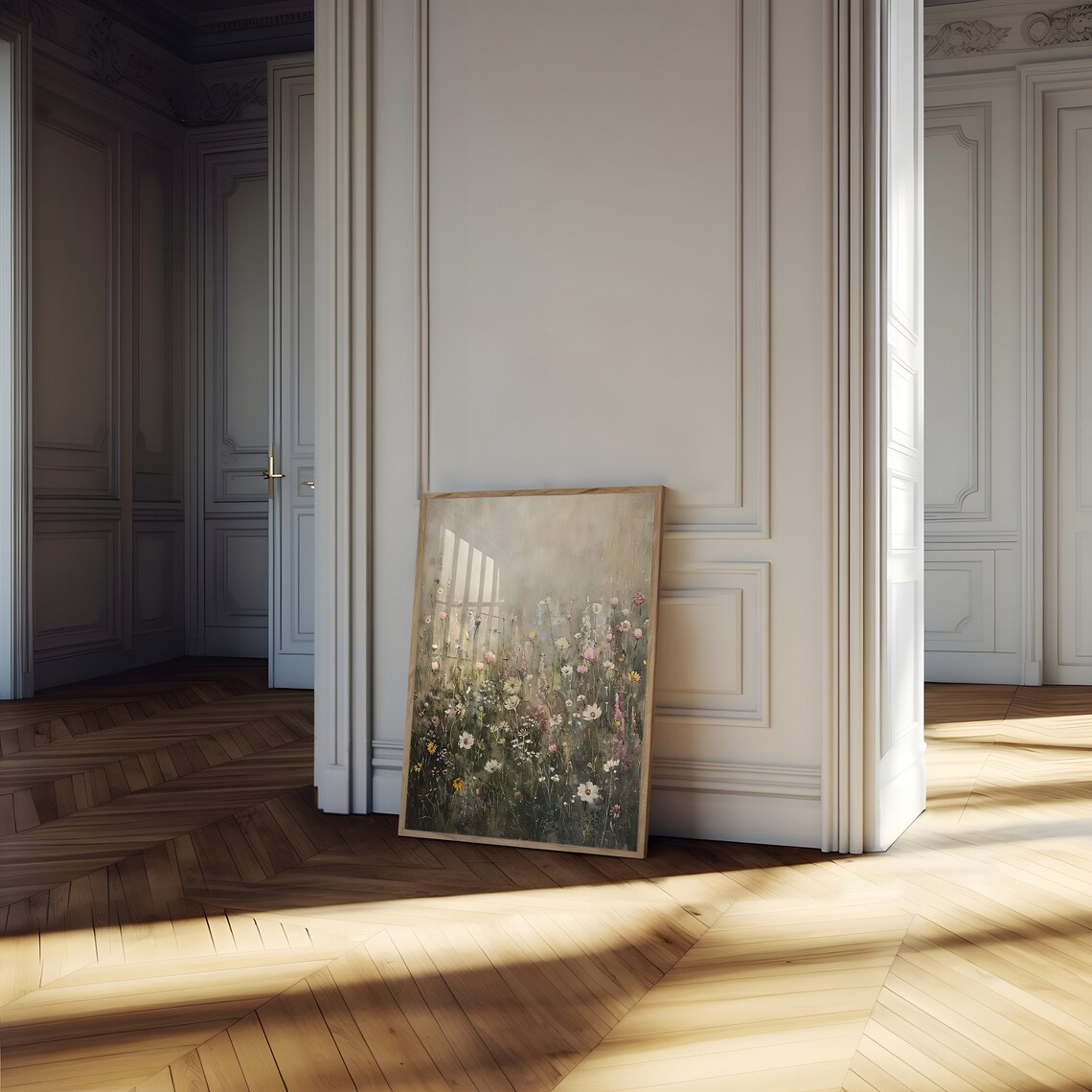 Wildflower Landscape Painting, Muted Spring Art Print - Image 2