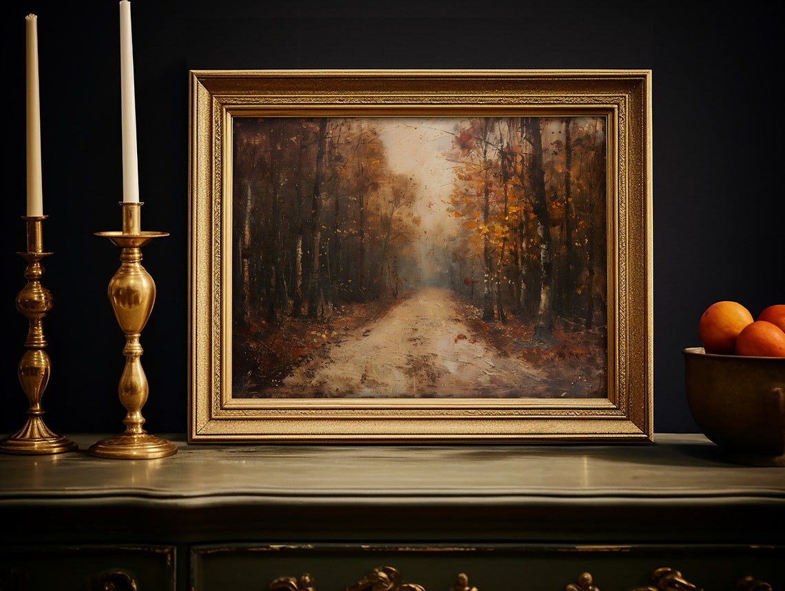 Moody Autumn Forest Road Vintage Fall Oil Painting Landscape Poster - Image 6