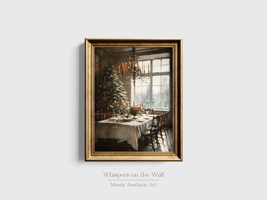 Vintage Christmas Dining Room With Tree Candlelight Oil Poster - Image 6
