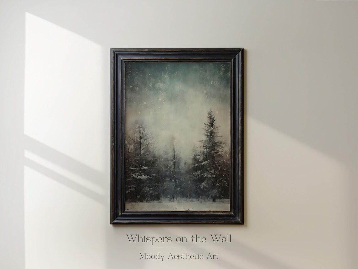 Snowy Winter Forest Falling Snow Moody Vintage Landscape Wall Poster - Image 3