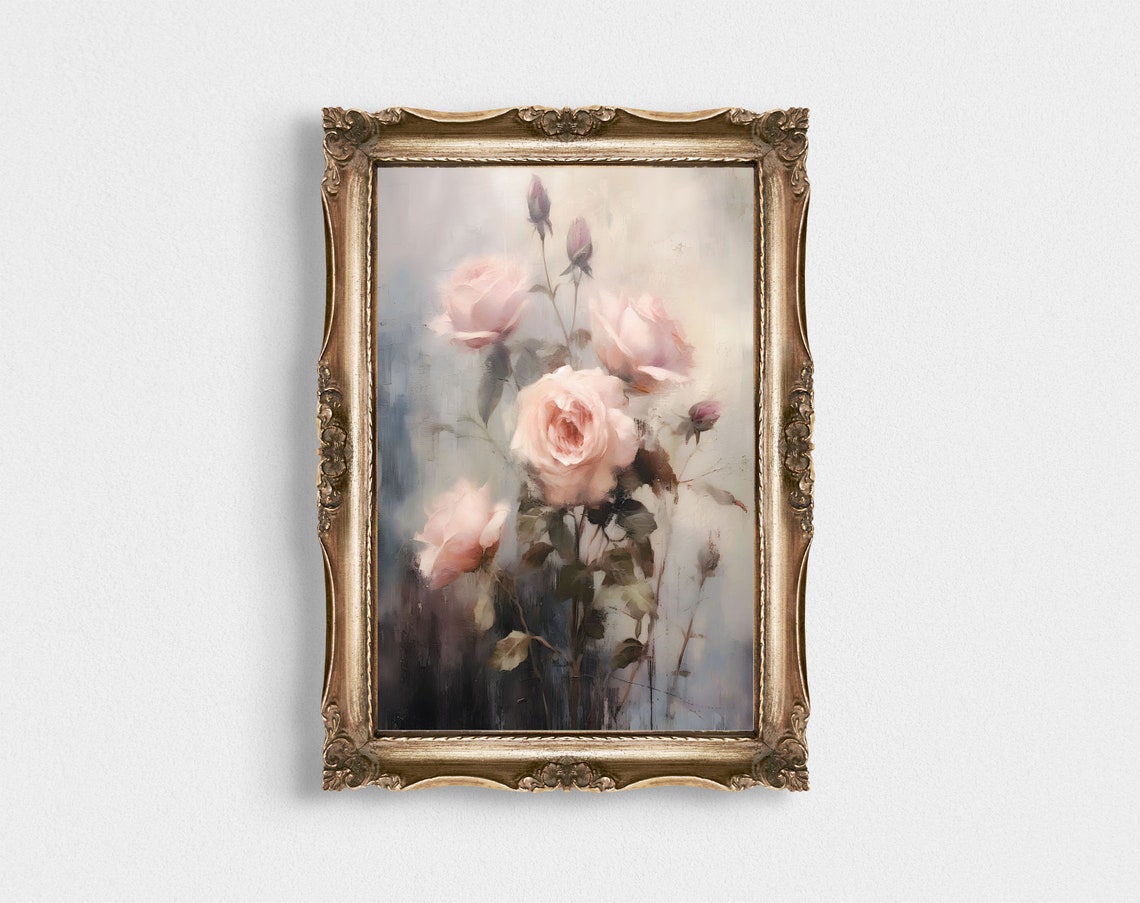 Soft Pink Roses Dreamy Coquette Floral Oil Painting Decor Poster - Image 2