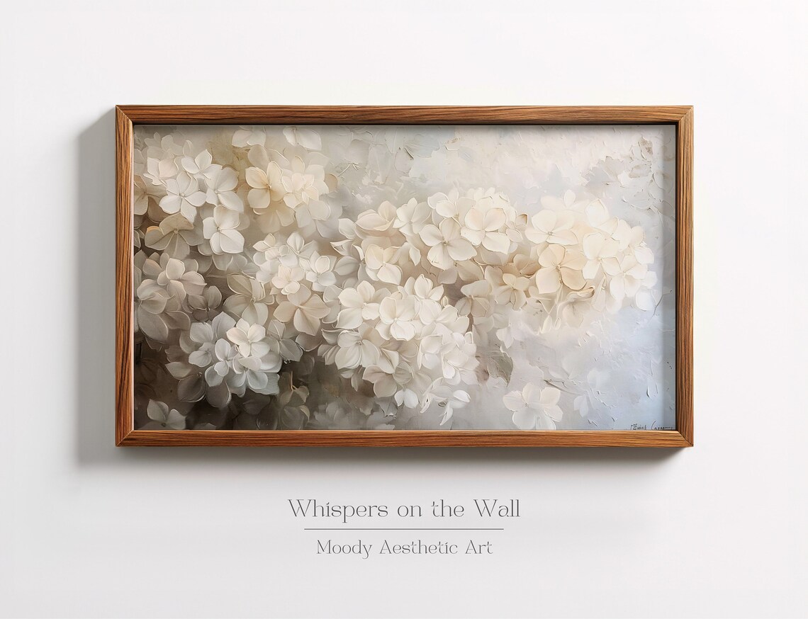 White Hydrangea Flower Art Print, Moody Farmhouse - Image 3