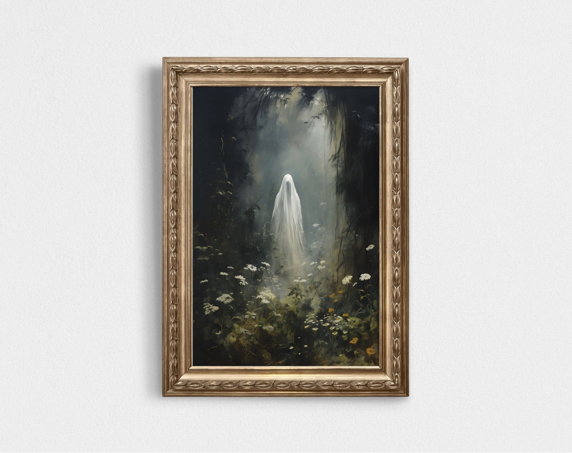 Spooky Sheet Ghost Misty Forest Dark Moody Halloween Wall Poster - Image 2