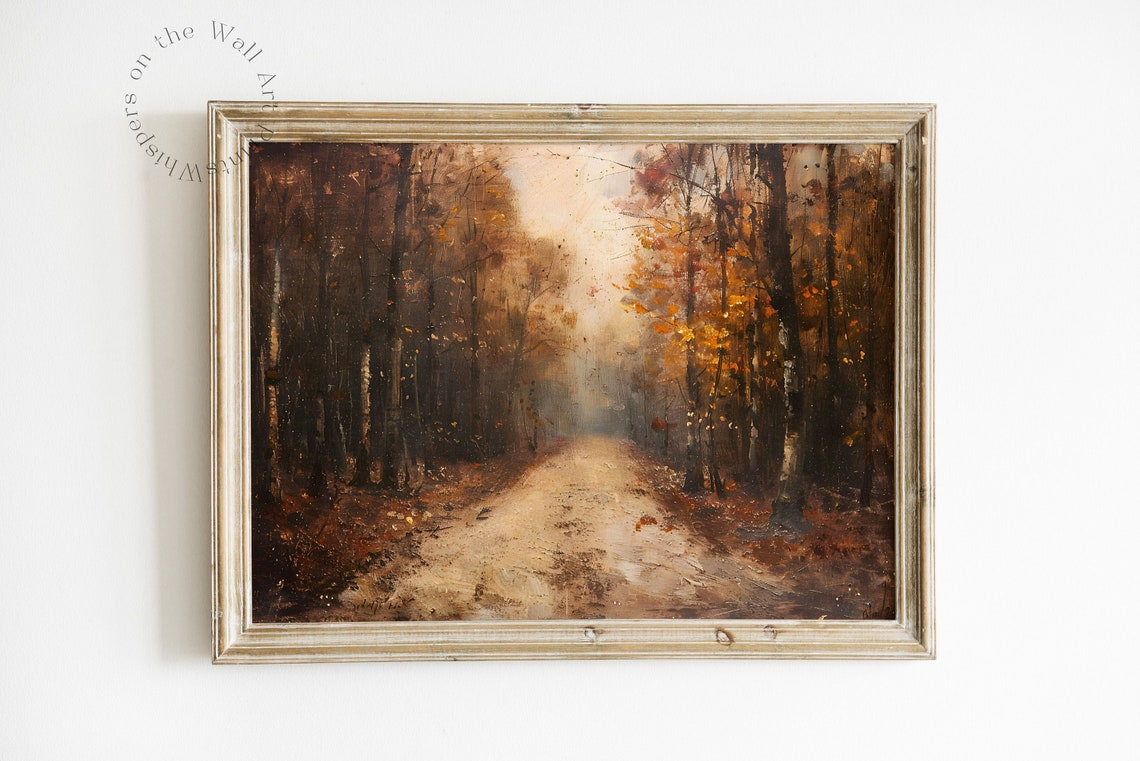 Moody Autumn Forest Road Vintage Fall Oil Painting Landscape Poster