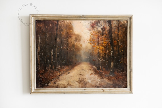Moody Autumn Forest Road Vintage Fall Oil Painting Landscape Poster