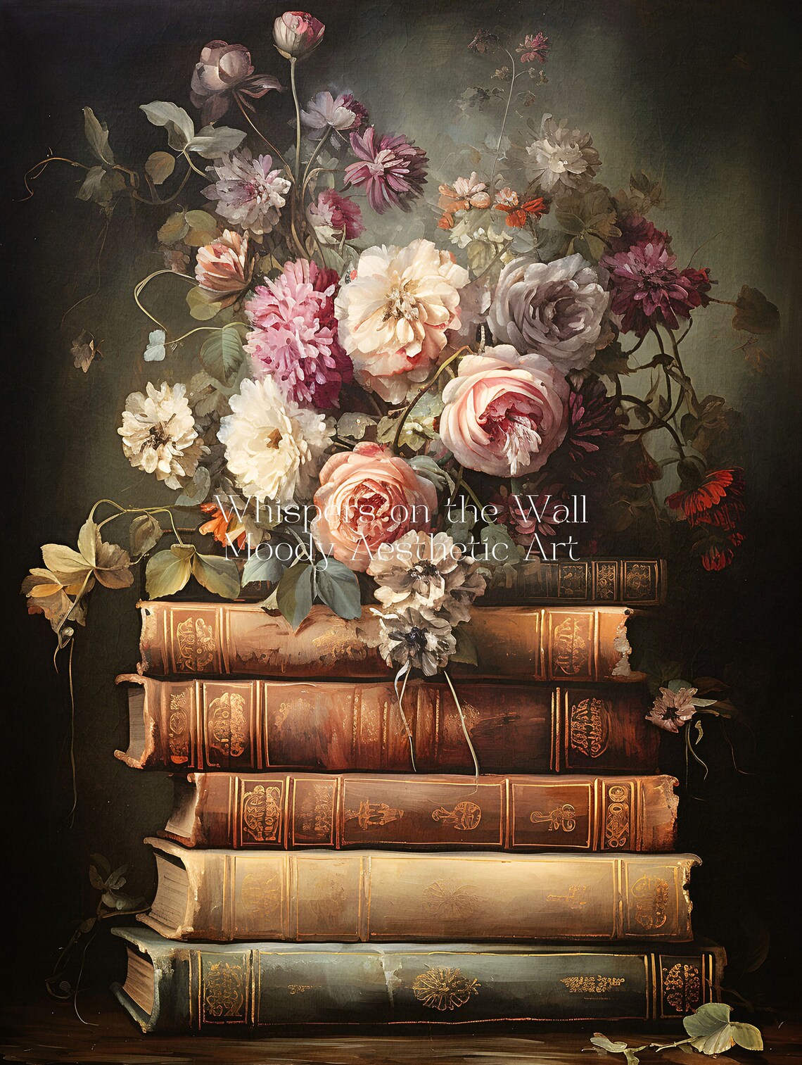 Spring Book Stack, Moody Dark Academia Still Life - Image 4