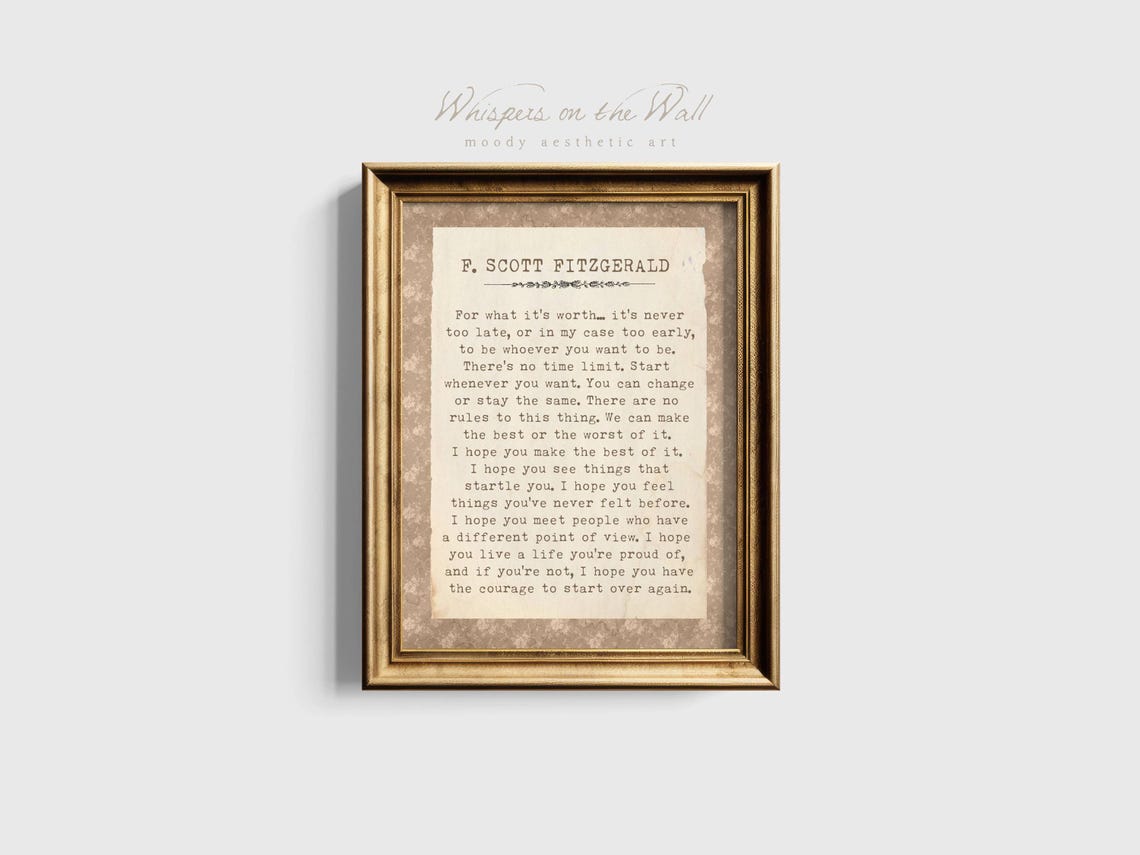 F Scott Fitzgerald For What It Is Worth Antique Damask Quote Poster - Image 6