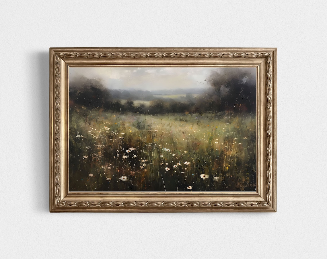 Wildflower Landscape Oil Painting, French Country Art Print - Image 3