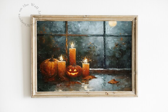 Pumpkin Wall Art Spooky Fall Decor Autumn Oil Painting Pumpkins Art Moody Halloween Art Print