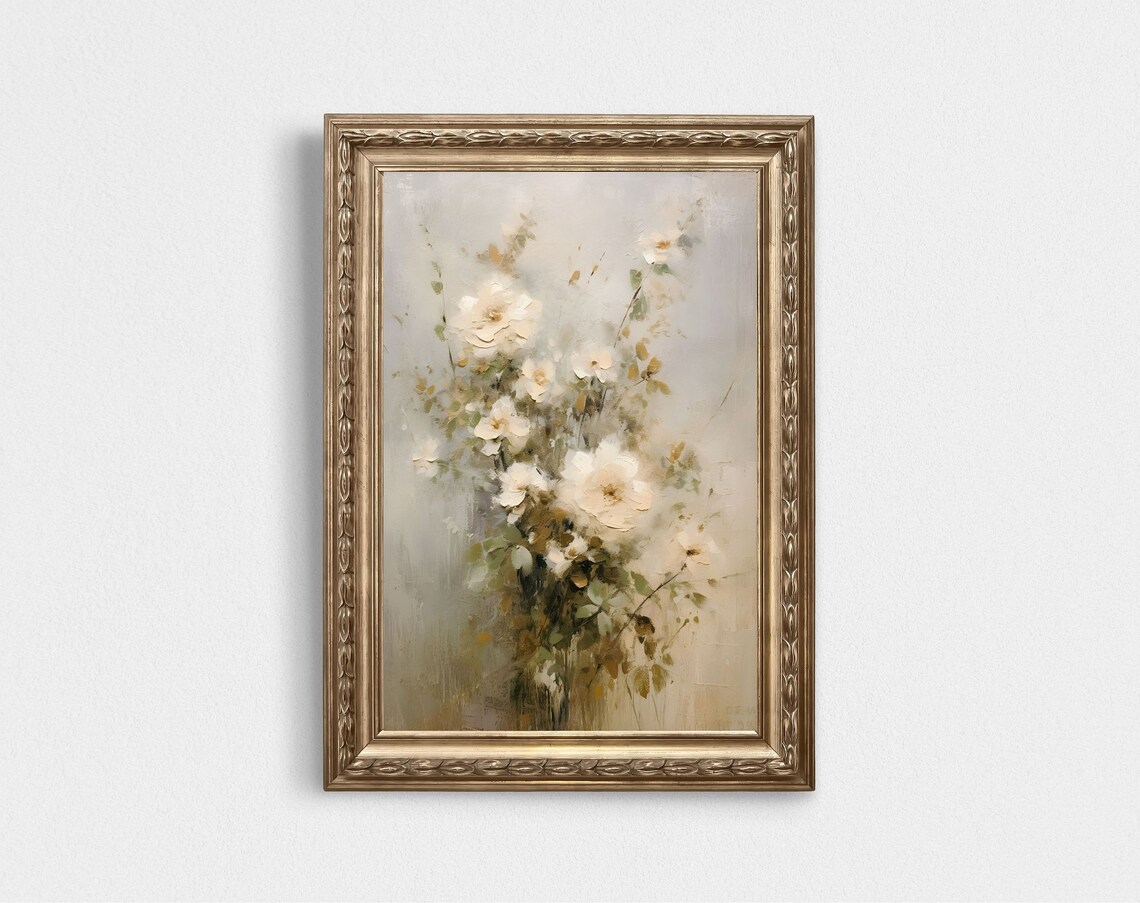 Soft Neutral Airy White Wildflowers French Country Floral Poster - Image 2