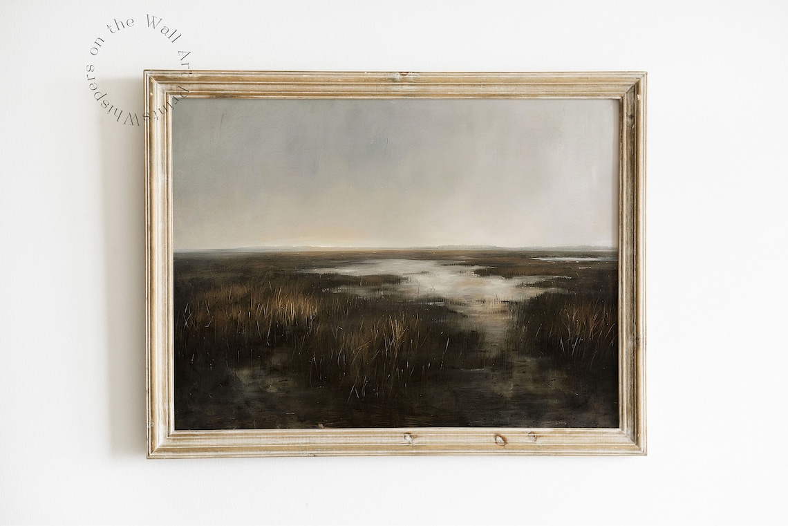 Moody Marsh Landscape Art Print, Dark Academia Decor