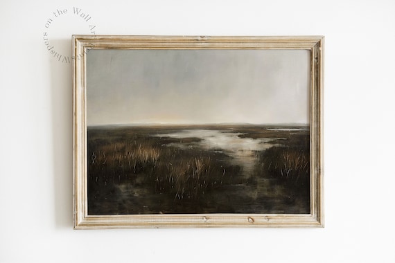 Moody Marsh Landscape Art Print, Dark Academia Decor