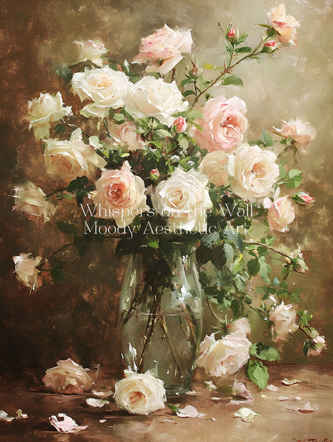 Moody Roses Painting, Muted Spring Floral Art - Image 4