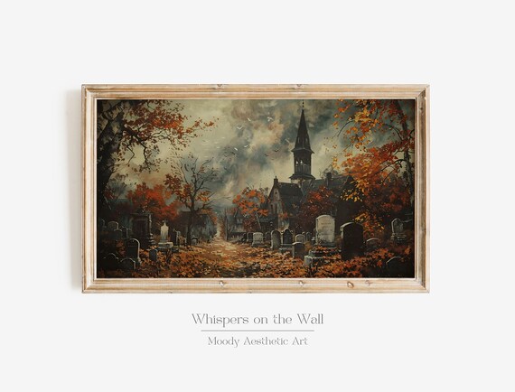 Old Cemetery Church Spire Autumn Spooky Halloween Landscape Poster
