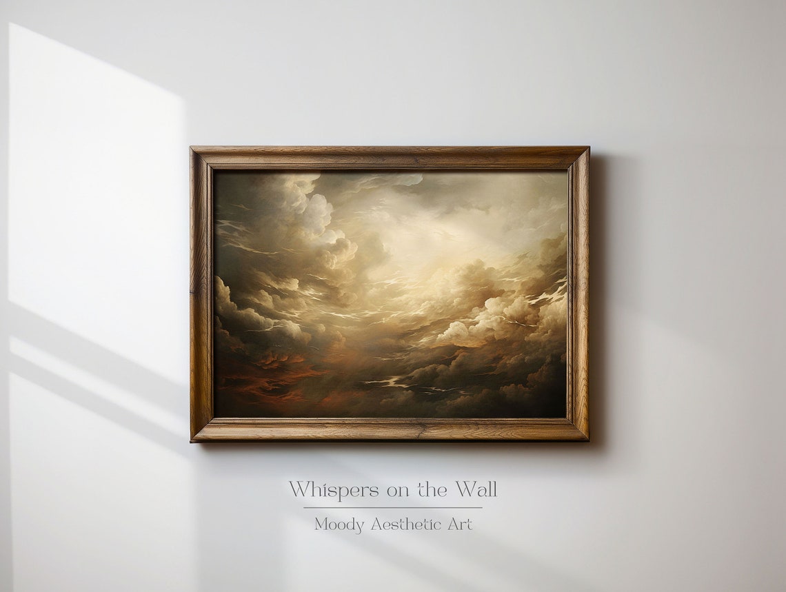Dramatic Golden Storm Clouds Sunset Sky Moody Oil Painting Poster - Image 6