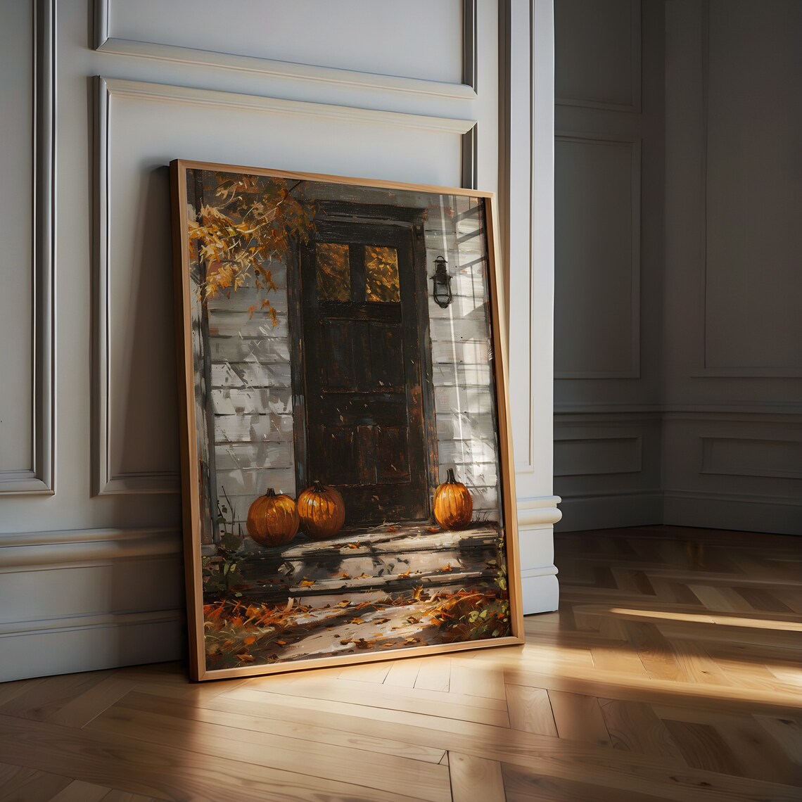 Pumpkins by Front Door Autumn Farmhouse Oil Painting Fall Poster - Image 3