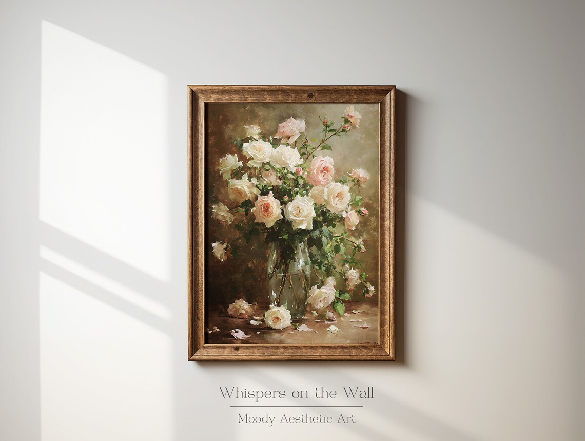 Moody Roses Painting, Muted Spring Floral Art - Image 2