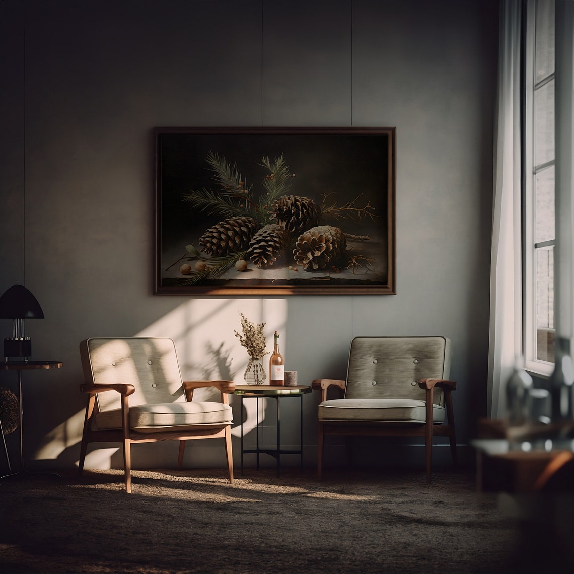 Pinecone Still Life Pine Branches Moody Dark Holiday Wall Poster - Image 5
