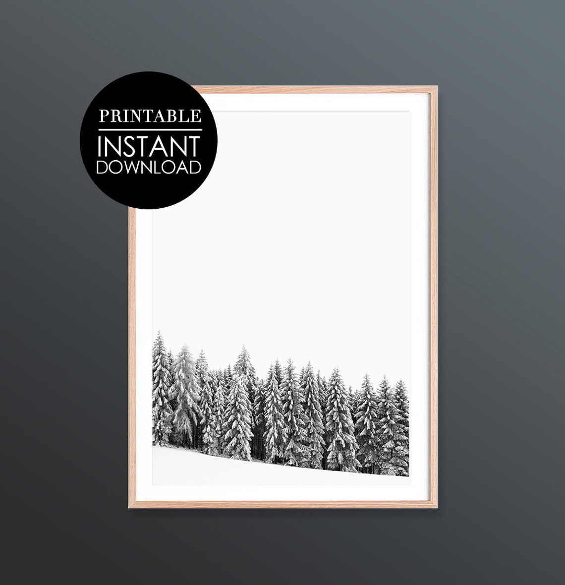Snowy Winter Forest Black and White Minimalist Photo Wall Poster