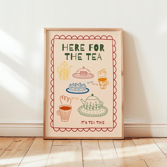 Kitchen Wall Art Retro Tea Poster For Dining Room Funny Dessert Print Whimsical Mid Century Caf Decor Unframed Illustration Mr19