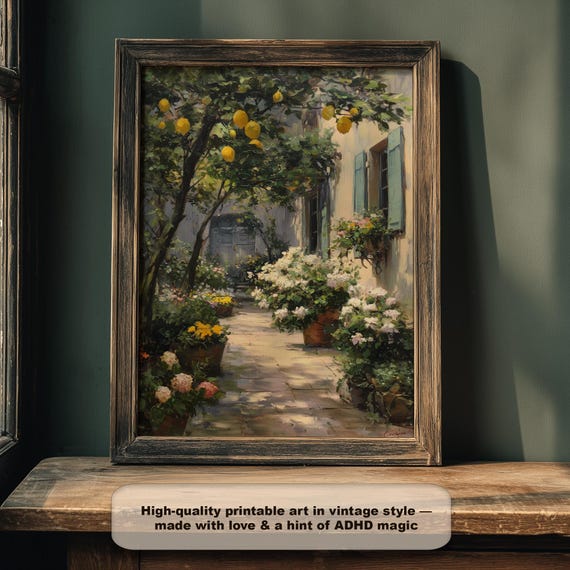 Lemon Tree Garden Oil Painting Print Italian Courtyard Wall Art
