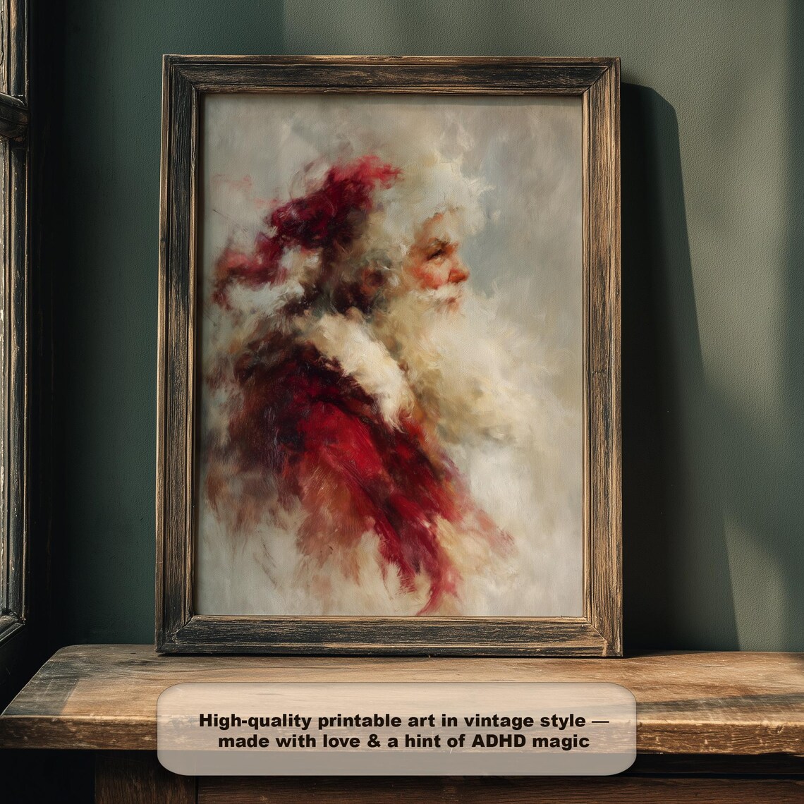 Vintage Santa Claus Impressionist Profile Oil Painting Poster