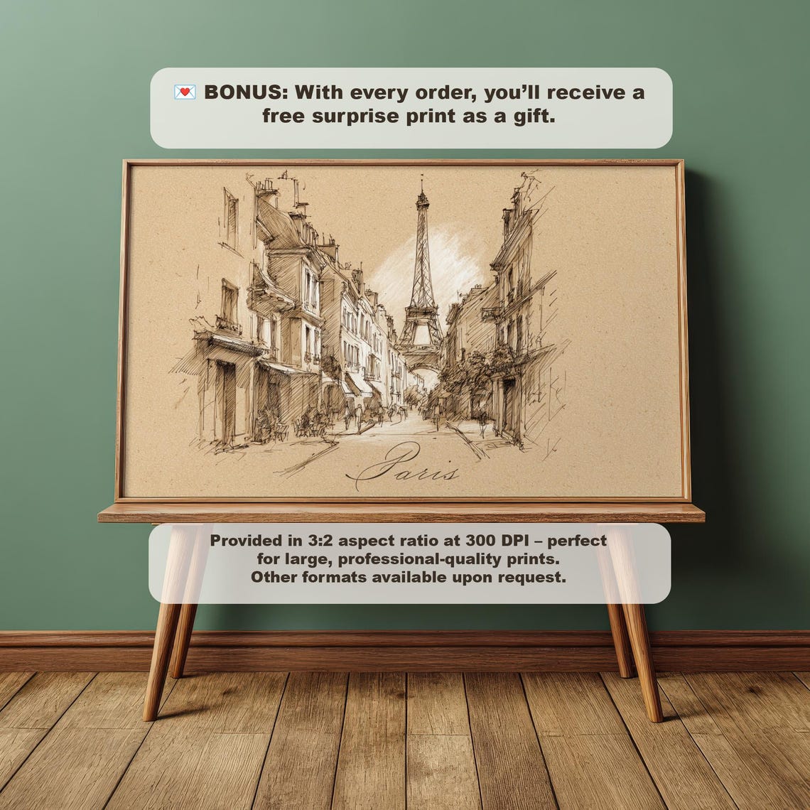 Paris Eiffel Tower Vintage Sepia Architectural Sketch Poster