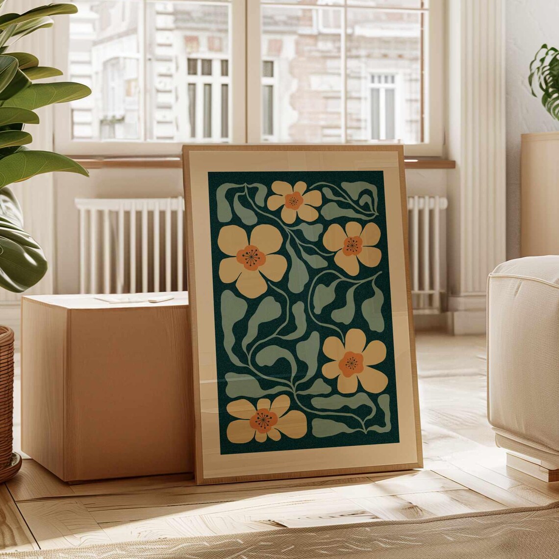 Matisse-Style 70s Floral Poster, Vintage Botanical