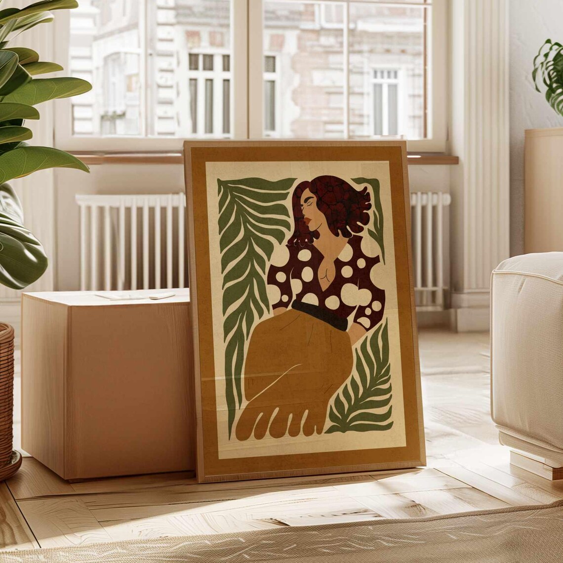 Tropical Woman Silhouette Poster Monstera Leaves Boho Bedroom Decor