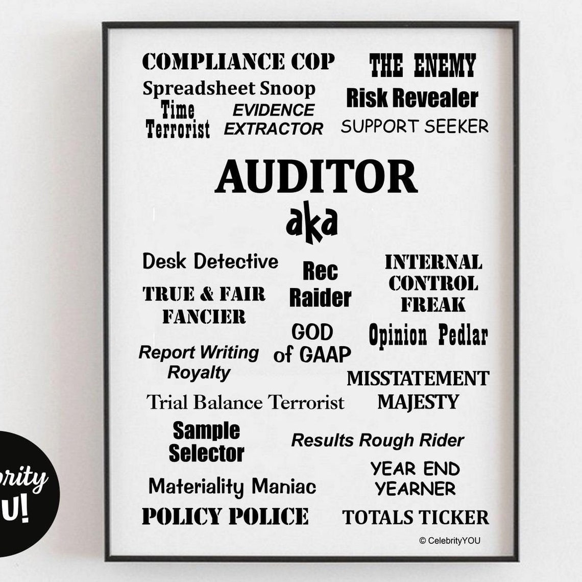 Auditor AKA Funny Nicknames Definition Typographic Office Poster