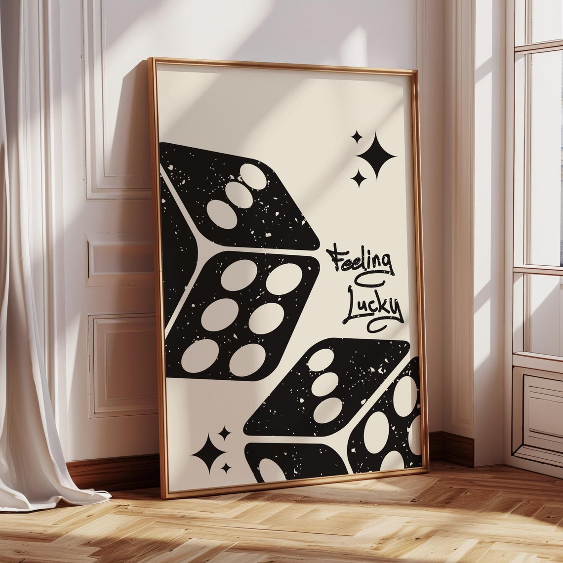 Feeling Lucky Black Dice Distressed Retro Casino Wall Decor Poster