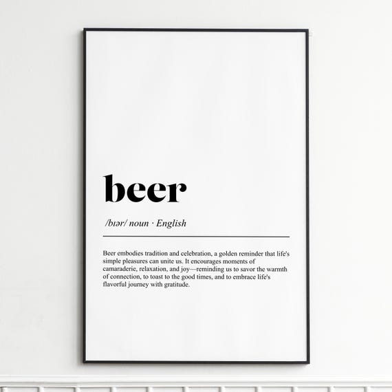 Beer Definition Print Inspirational Typography Wall Art Modern Dictionary Poster Home Decor