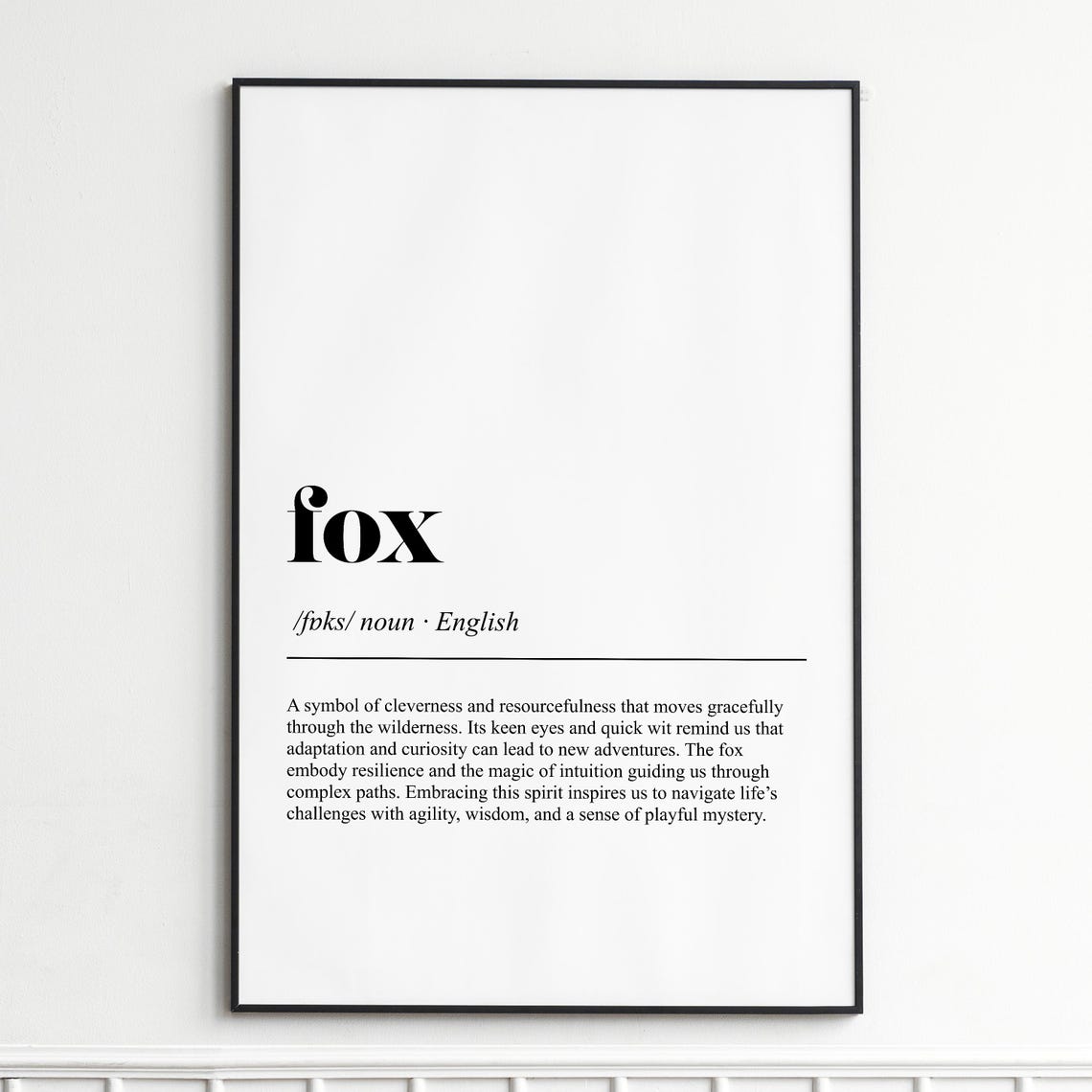 Fox Definition Print Elegant Typography Wall Art Modern Dictionary Poster Home Decor Gift