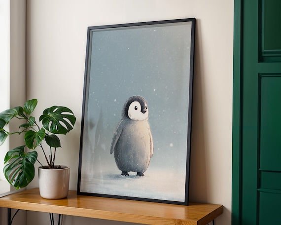 Baby Penguin Cute Illustration Snowfall Nursery Animal Wall Art Decor