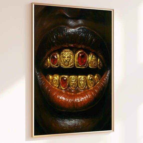Black Art Print Girl Wall Afro Urban Woman African Decor Grillz Bold Artwork