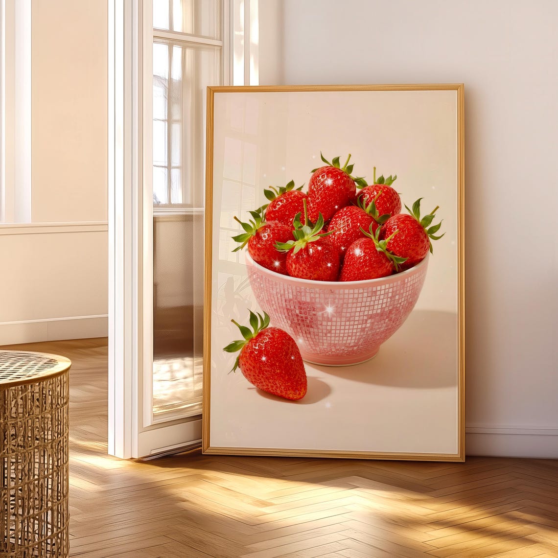 Sparkling Strawberries in Pink Glam Bowl Fresh Fruit Art Poster