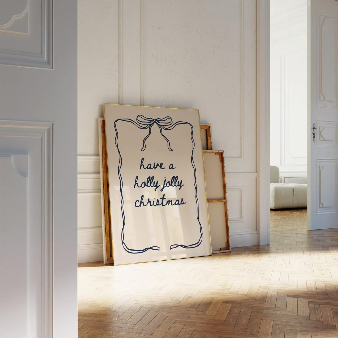 Have a Holly Jolly Christmas Navy Bow Cream Typography Poster - Image 4