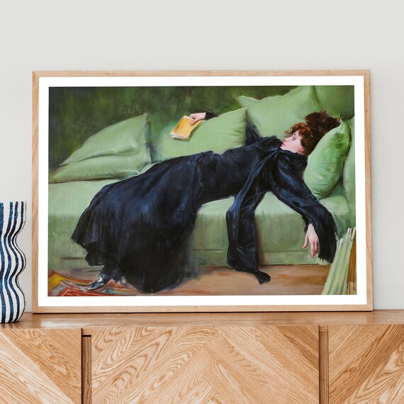 Decadent Young Woman After Dance Classic Oil Painting Black Dress Poster
